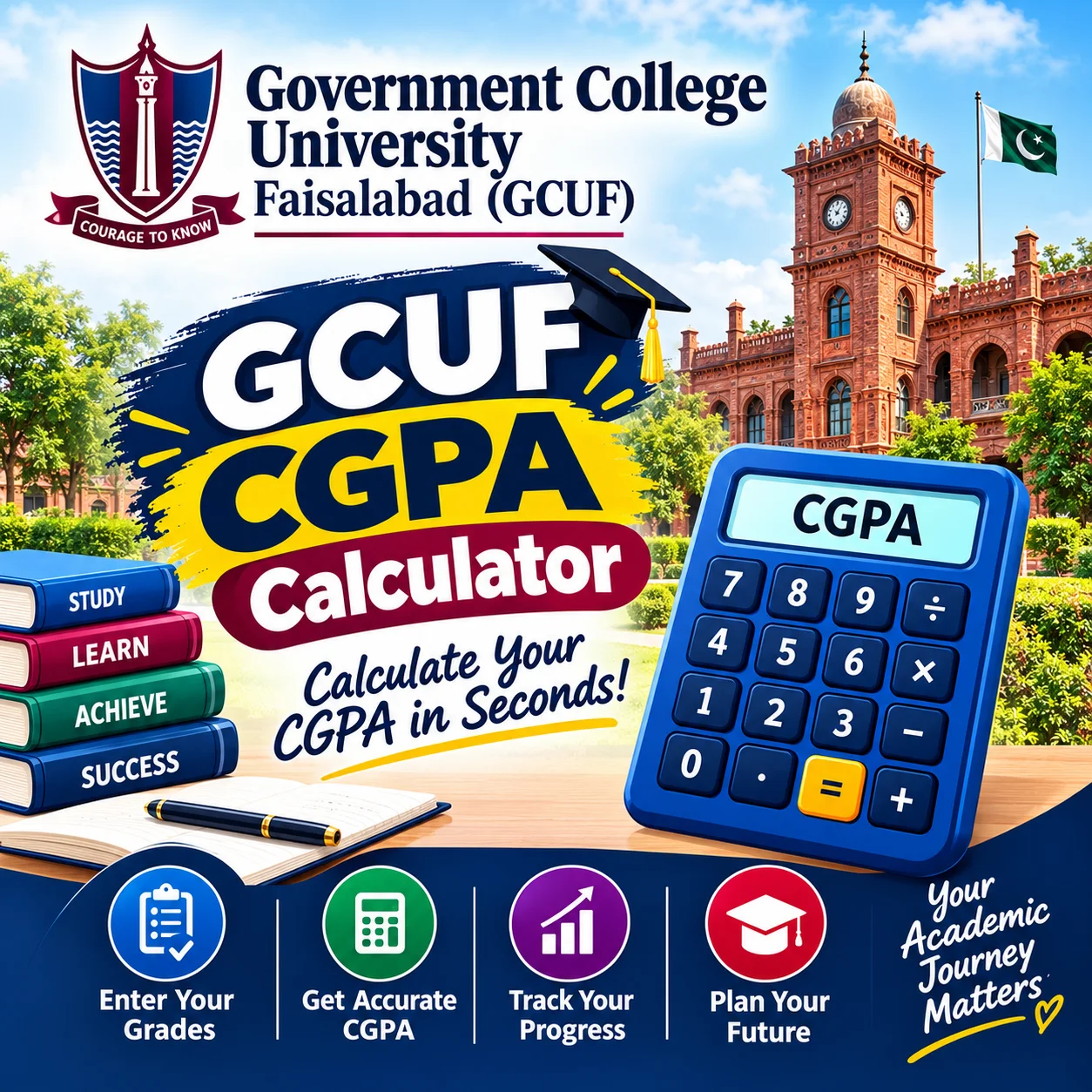 Online GCUF CGPA Calculator tool for Government College University Faisalabad student grades calculation